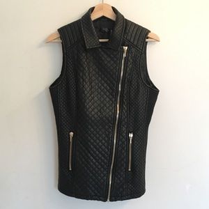 Black Faux Leather Asymmetrical Vest | M